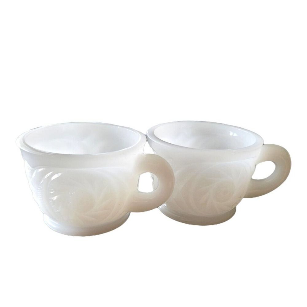 Vintage McKee Concord Aztec Pattern Milk Glass Punch Cup Set Of 2